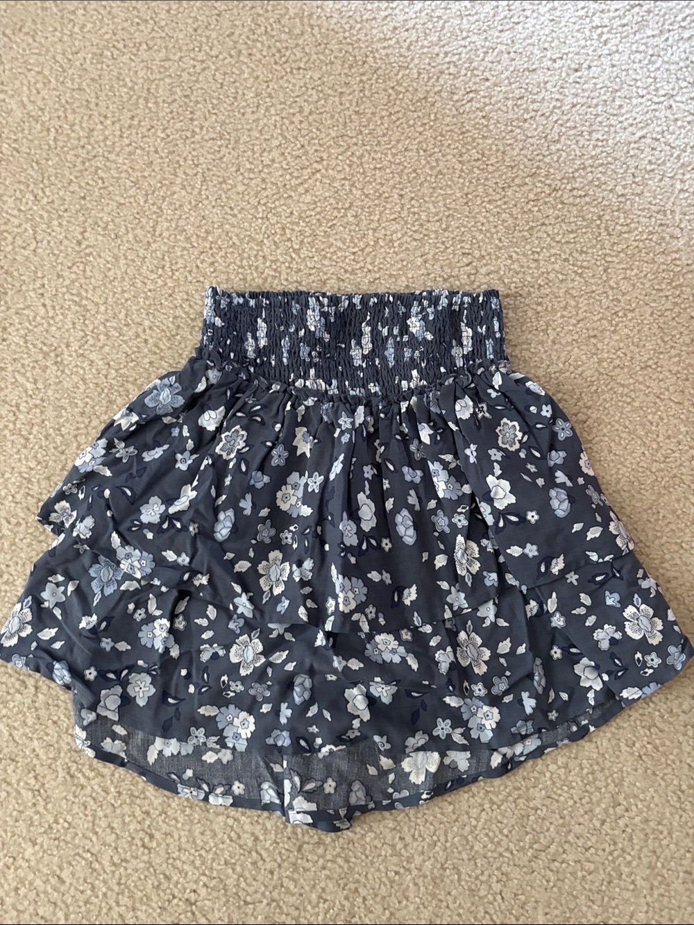 Hollister Navy Blue Floral Smocked Mini Skirt
